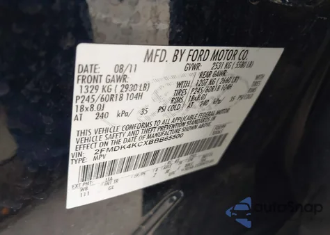 2011 Ford Edge Limited z USA, uszkodzony, nr VIN 2FMDK4KCXBBB65500